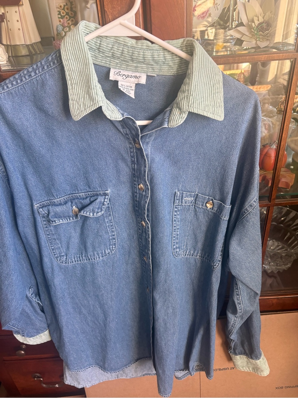 Bergamo Custom Hand-Painted Denim Button Down Shirt - Mountain Forest Large